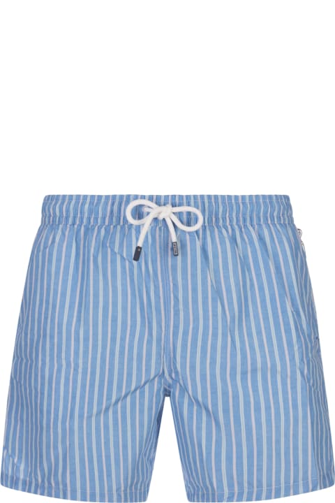 Fedeli for Men Fedeli Sky Blue Striped Swim Shorts