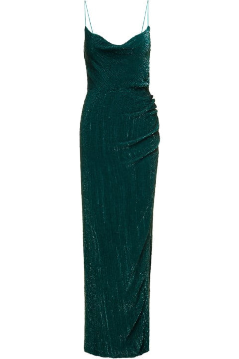 'katya' Long Green Dress With All-over Paillettes In Viscose Woman Retrofete