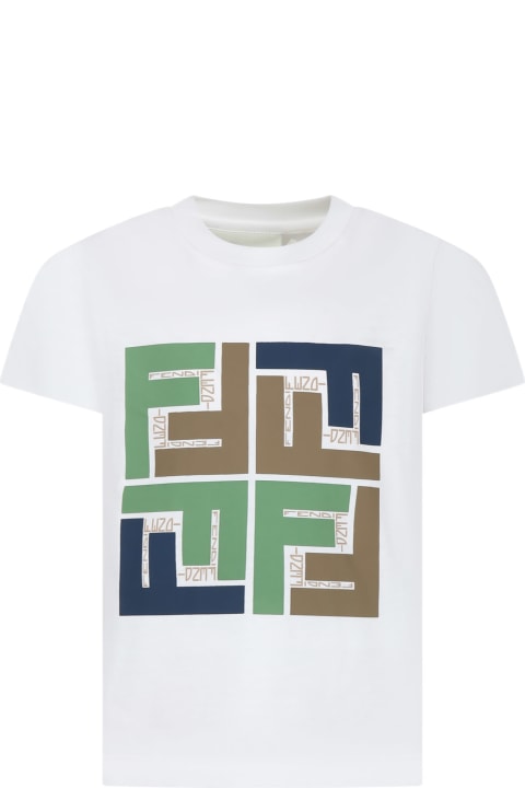 Fendi for Boys Fendi White T-shirt For Kids With Iconic Ff