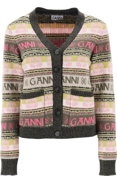 Ganni Sweaters for Women Ganni Jacquard Logo Motif Cardigan