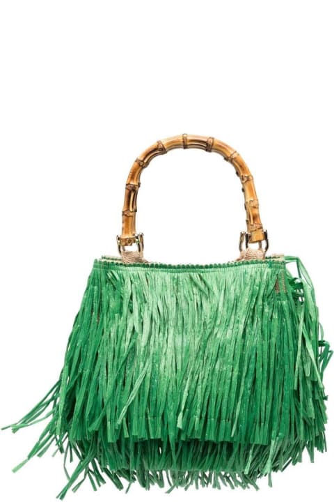 La Milanesa Woman's Green Jute Handbag With Fringes