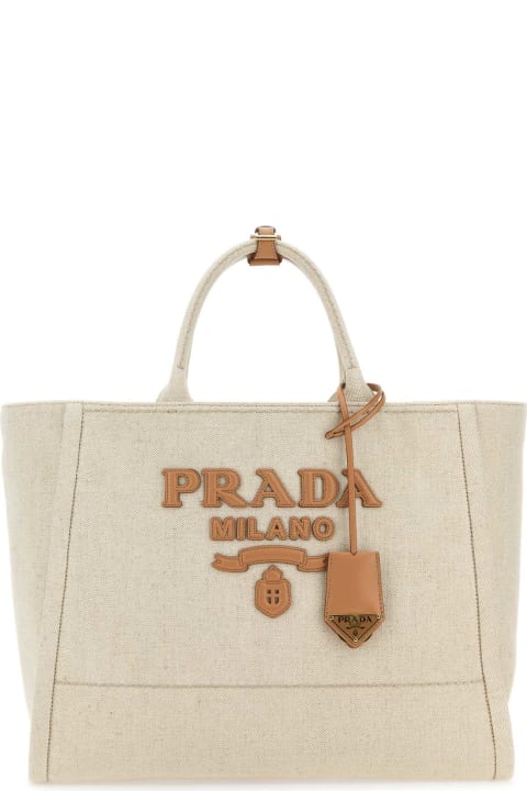 Prada Women Prada Sand Canvas Shopping Bag