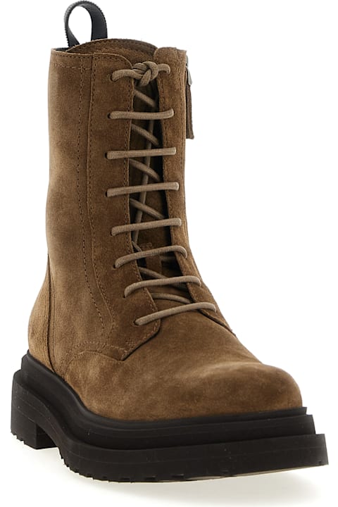 Brunello Cucinelli Boots for Women Brunello Cucinelli Suede Combat Boots Monile