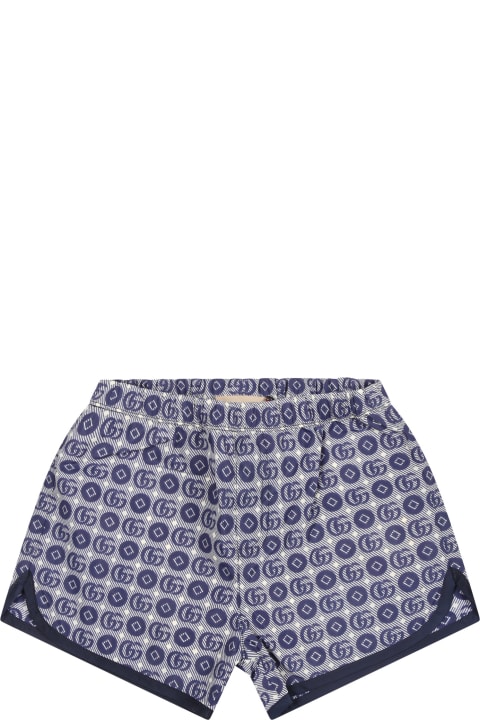 Blue Swim Shorts For Baby Boy With Double G