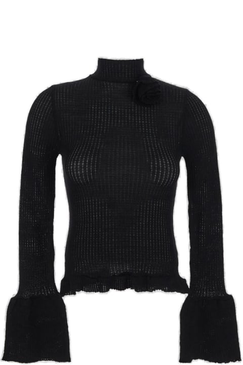 Blumarine Sweaters for Women Blumarine Ruffle-detailed Flared-cuff Ribbed-knit Jumper