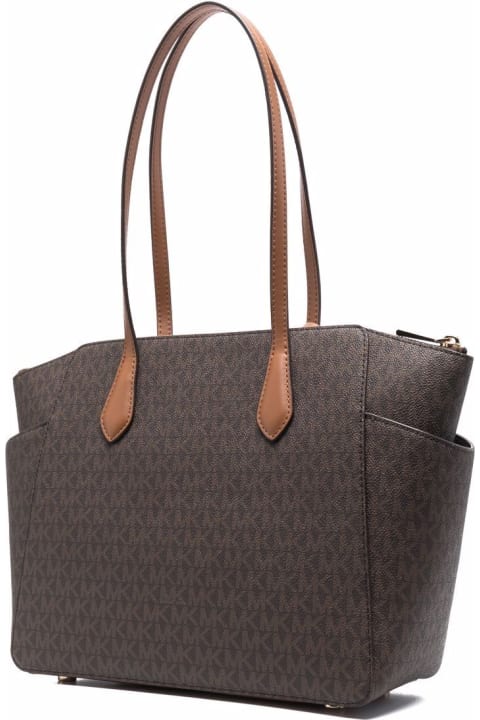 'marylin' Medium Brown Shoulder Bag With All-over Monogram Woman M Michael Kors