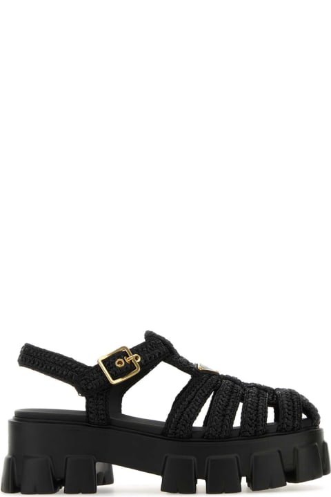 Prada Black Raffia Monolith Sandals
