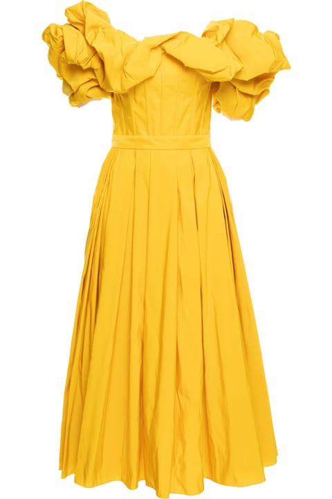 Yellow Polyfaille Dress  With Off Shoulders Alexander Mcqueen Woman