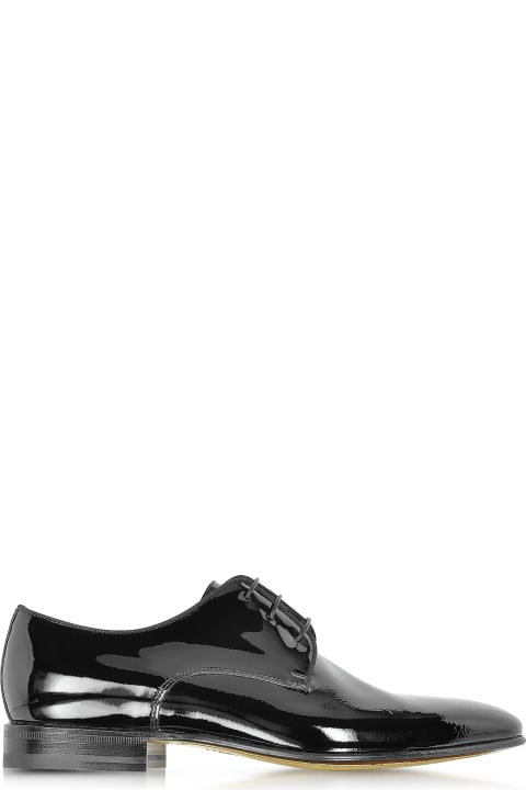 Linz Black Patent Leather Lace Up Shoe W/rubber Sole
