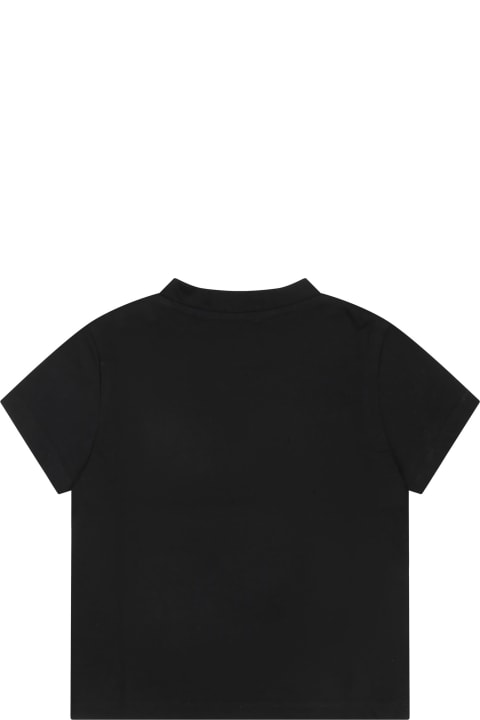 Sale for Kids Balmain Black T-shirt For Baby Girl With Logo And Rhinestone
