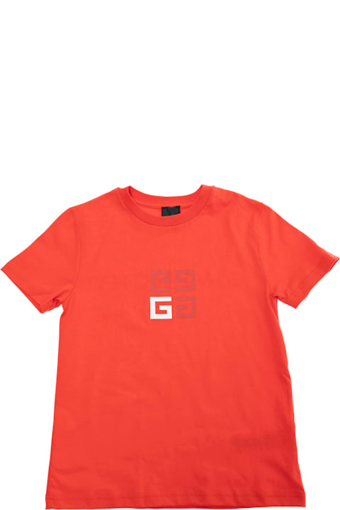 Sale for Kids Givenchy Red Crewneck T-shirt With 4g Logo On The Front And Logo Lettering On The Rear In Cotton Boy