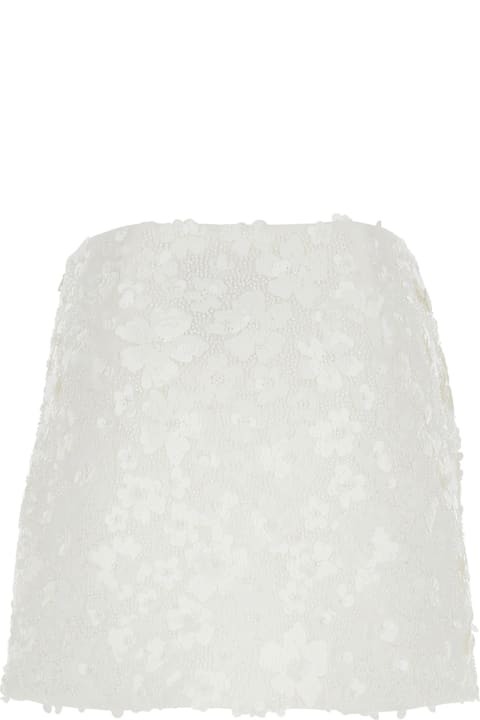 MICHAEL Michael Kors for Women MICHAEL Michael Kors White Miniskirt With All-over Floral Embroidery In Tech Fabric Stretch Woman
