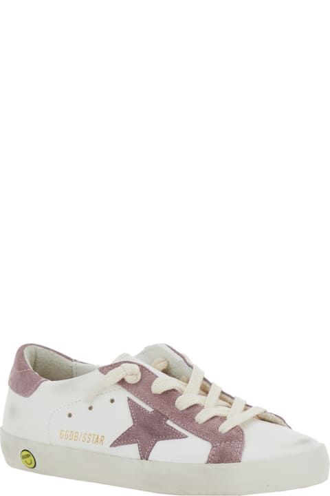 Golden Goose for Kids Golden Goose Super Star Leather Upper And List Printed Star Suede Heel