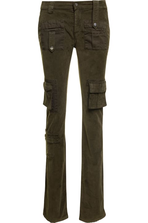 Fashion for Women Blumarine Military Green Low-waisted Cargo Pants With Logo Patch In Velvet Woman