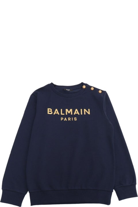 Fashion for Kids Balmain Logo Printed Button-detailed Sweatshirt