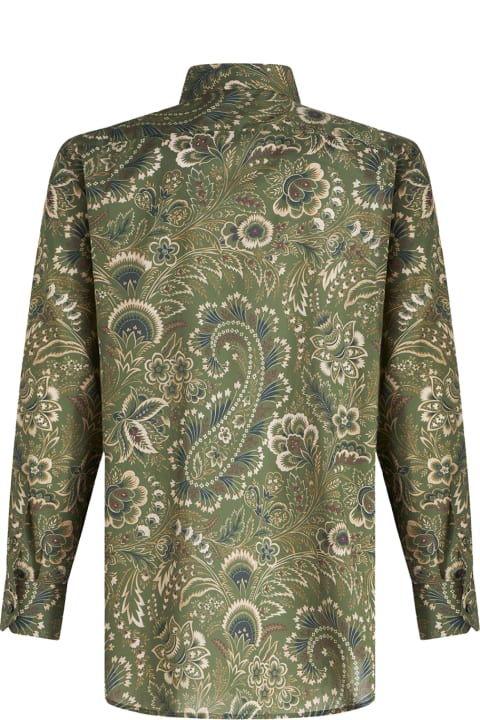 Shirts for Men Etro Green Cotton Shirt With Paisley Floral Pattern