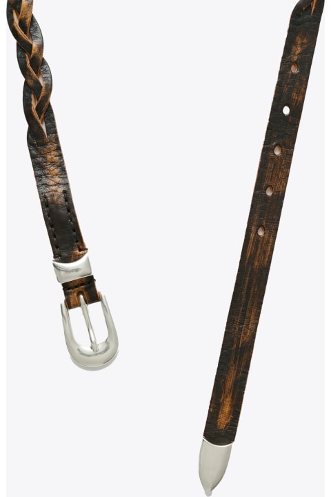 メンズ ベルト Our Legacy 2 Cm Braided Belt Vintage black braided leather belt - 2 cm Braided Belt