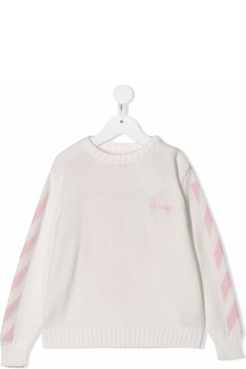 Kids White Sweater With Logo, Arrows And Diagonals