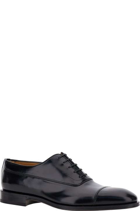 Ferragamo Shoes for Men Ferragamo Black Oxford Lace-up With Toe Cap Detail In Brushed Leather Man