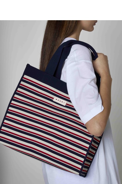 Marni Women Marni Striped Canvas Medium Shopping Bag