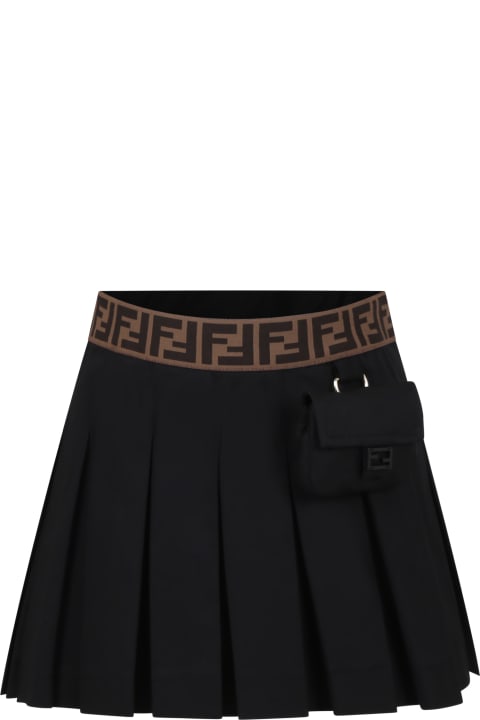 Fendi for Girls Fendi Black Casual Skirt For Girls With Baguette And Ff Logo