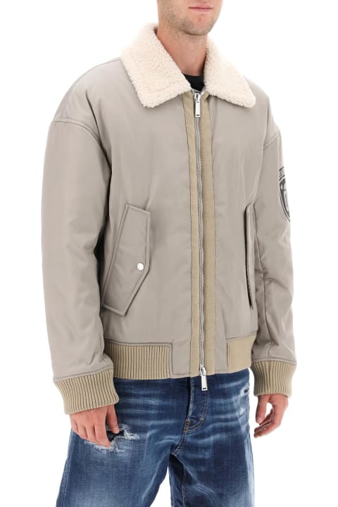 Dsquared2 Coats & Jackets for Men Dsquared2 Padded Bomber Jacket With Collar In Lamb Fur