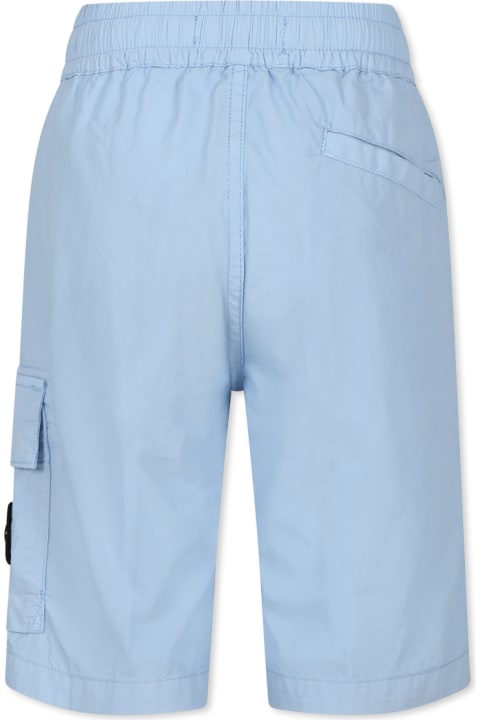 Stone Island Junior ملابس تحتية لـ أولاد Stone Island Junior Light Blue Shorts For Boy With Compass