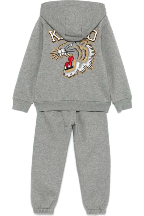 Jumpsuits for Boys Kenzo Kids Grey Suit With Hood And Maxi Logo Print In Cotton Blend Boy