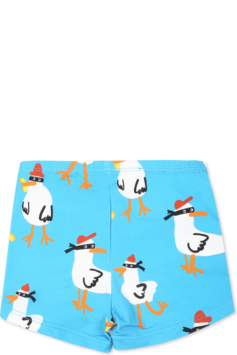 Stella McCartney Kids Swimwear for Baby Girls Stella McCartney Kids Light Blue Swim Shorts For Baby Boy With Rooster Print