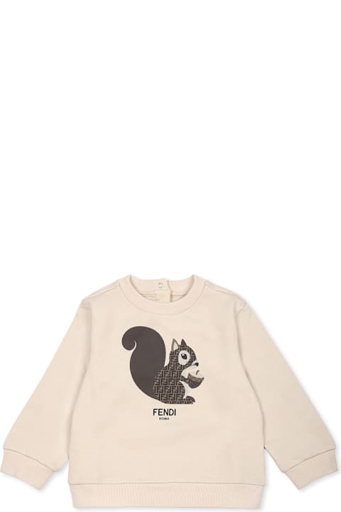 Fendi سترات وبلوزات ثقيلة لـ رُضع بنات Fendi Beige Sweatshirt For Babykids With Logo Squirrel