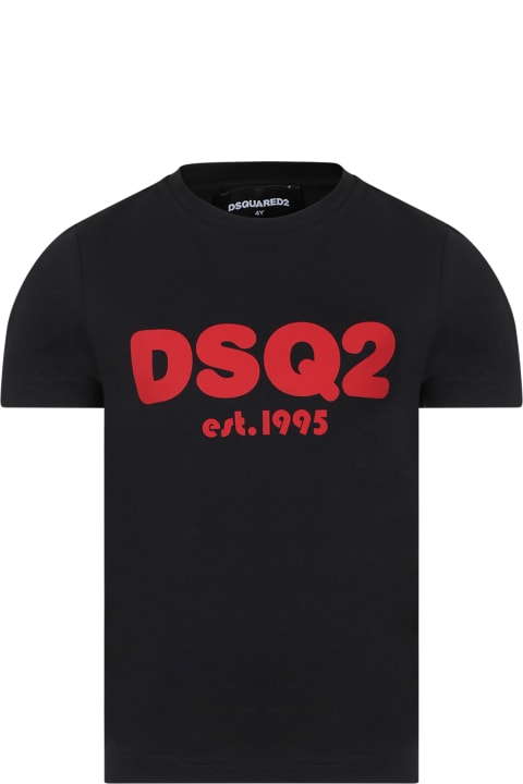 Dsquared2 T-Shirts & Polo Shirts for Boys Dsquared2 Black T-shirt For Boy With Logo