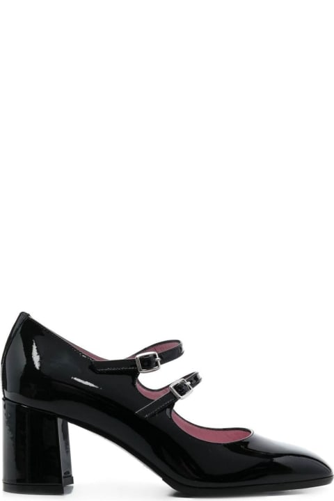 'alice' Black Mary Janes With Straps And Block Heel In Patent Leather Woman