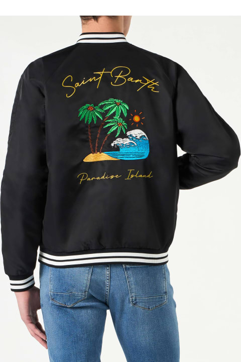 MC2 Saint Barth Coats & Jackets for Men MC2 Saint Barth Man Black Jacket With Saint Barth Island Embroidery