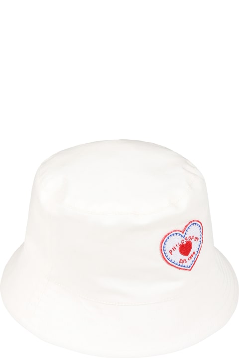 White Cloche For Girl With Heart Patch And Logo