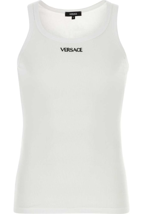 Versace Topwear for Men Versace White Stretch Cotton Tank Top