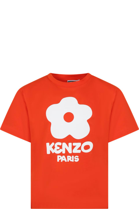 Kenzo Kids Kenzo Kids Red T-shirt For Girl With Flower