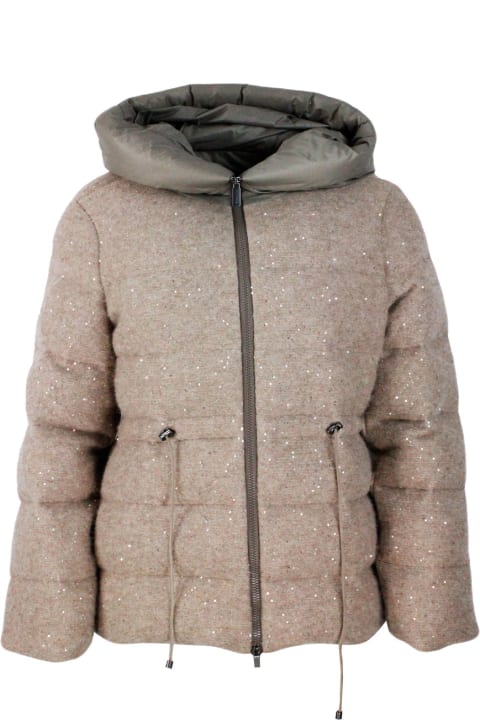 Fabiana Filippi for Kids Fabiana Filippi Down Jacket Padded With Real Goose Down Made Of Soft And Precious Wool, Silk And Cashmere With Drawstring At The Waist And Hood In Technical Fabric