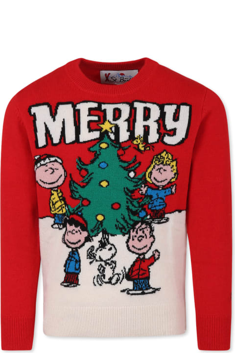Homeware MC2 Saint Barth Red Sweater For Boy With Peanuts Print