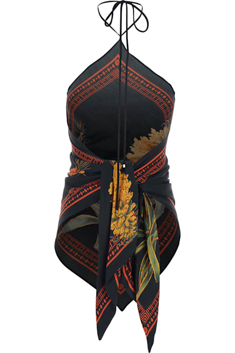 Homeware Blumarine Multicolor Top With All-over Floral Print And Knot Closure In Viscose Woman