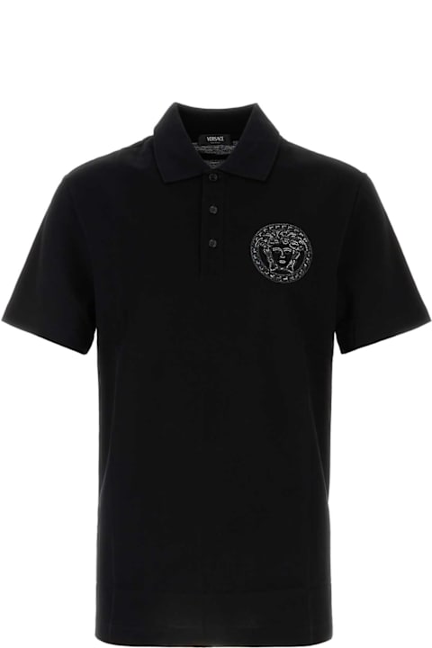 Clothing for Men Versace Black Piquet Polo Shirt