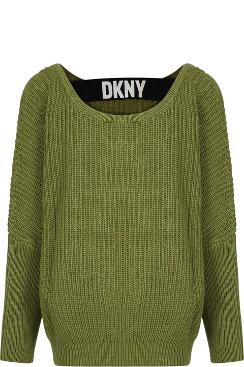 ガールズ DKNYのニットウェア＆スウェットシャツ DKNY Green Sweater For Girl With Elastic Logo