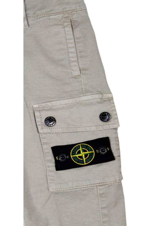 Stone Island for Boys Stone Island Cargo Trousers With Leg Pockets In Stretch Cotton With Badge On The Left Pocket