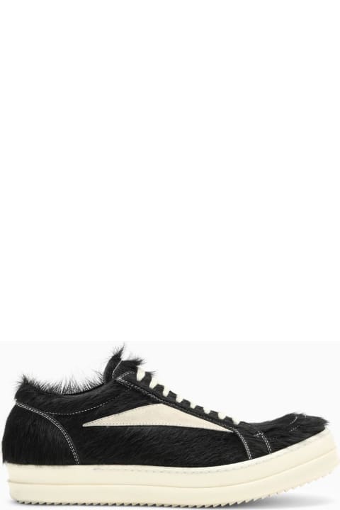 メンズ Rick Owensのシューズ Rick Owens Black\/white Sneaker In Leather With Fur