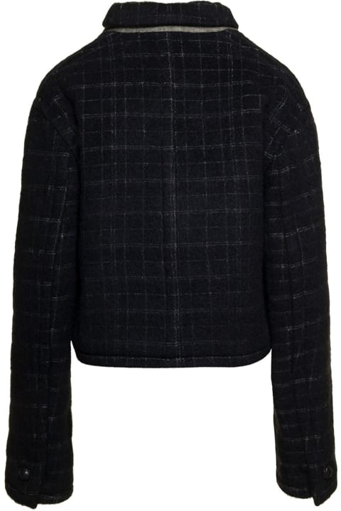 Etro for Women Etro Black Cropped Jacket With Embroidery And Check Motif In Wool Blend Woman