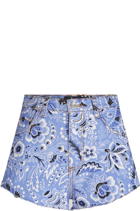 Etro Pants & Shorts for Women Etro Light Blue Denim Shorts With Print
