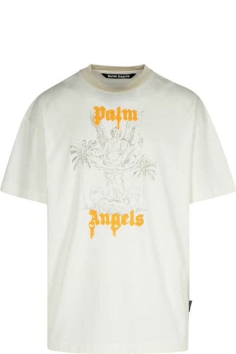 Palm Angels Topwear for Men Palm Angels 'angel Pency' White Cotton T-shirt