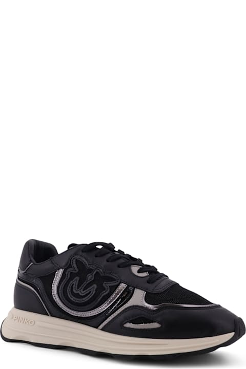 Pinko Zoe Leather Sneakers With Mesh Inserts
