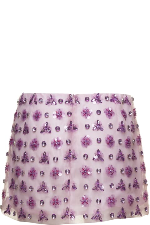 Fashion for Women Des Phemmes Pink Geometric Mini Skirt With Crystal Embellishment In Organza Woman