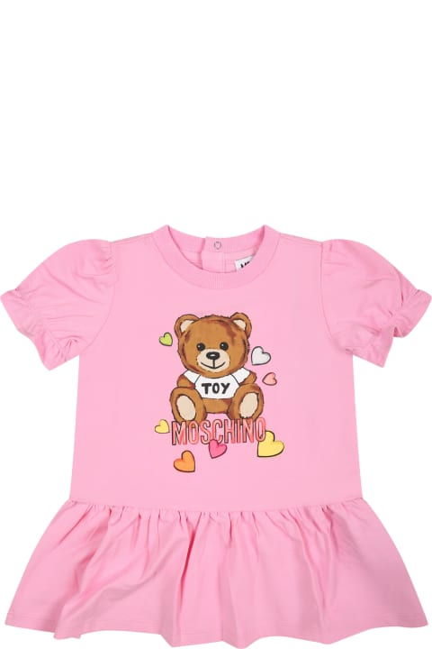 Fashion for Baby Girls Moschino Pink Dress For Baby Girl With Teddy Bear Print