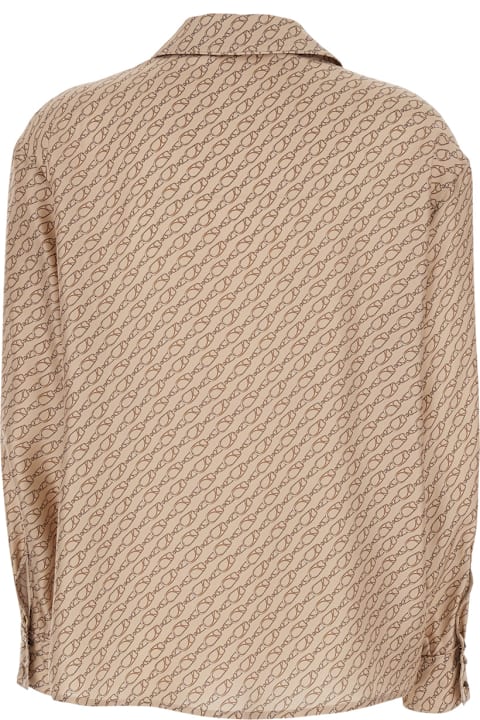 Homeware Herno Beige Silk Shirt With All-over Print And Wide Collar Woman